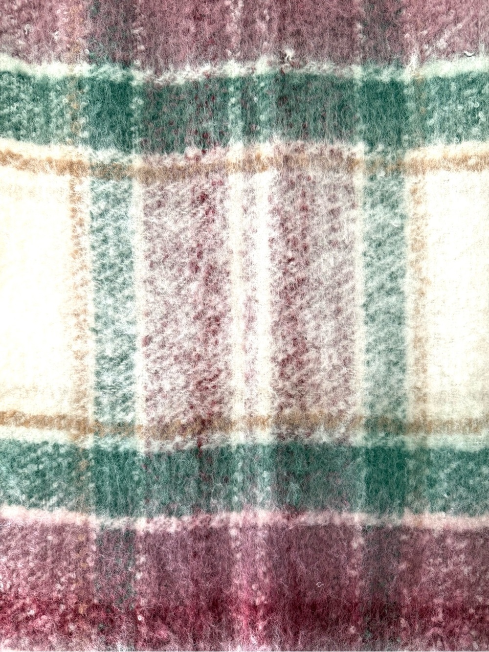 Abercrombie & Fitch Oversized Plaid Blanket Scarf Faux Mohair Mauve Green Cozy - Picture 2 of 9